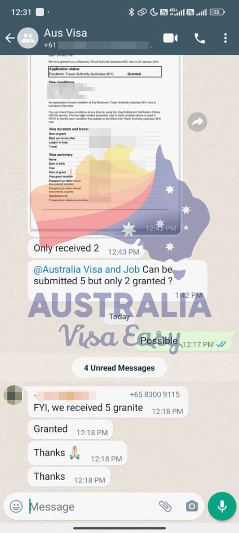 AUSVJ client testimonial screenshot — Australian Visa · 23 Jan 2024
