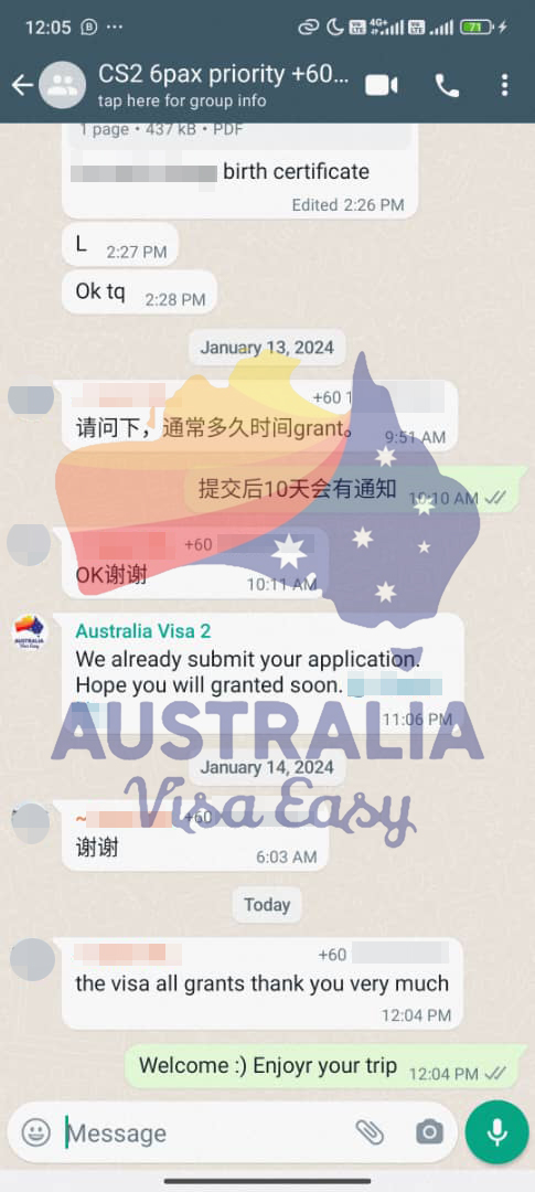 AUSVJ client testimonial screenshot — Australian Visa · 23 Jan 2024