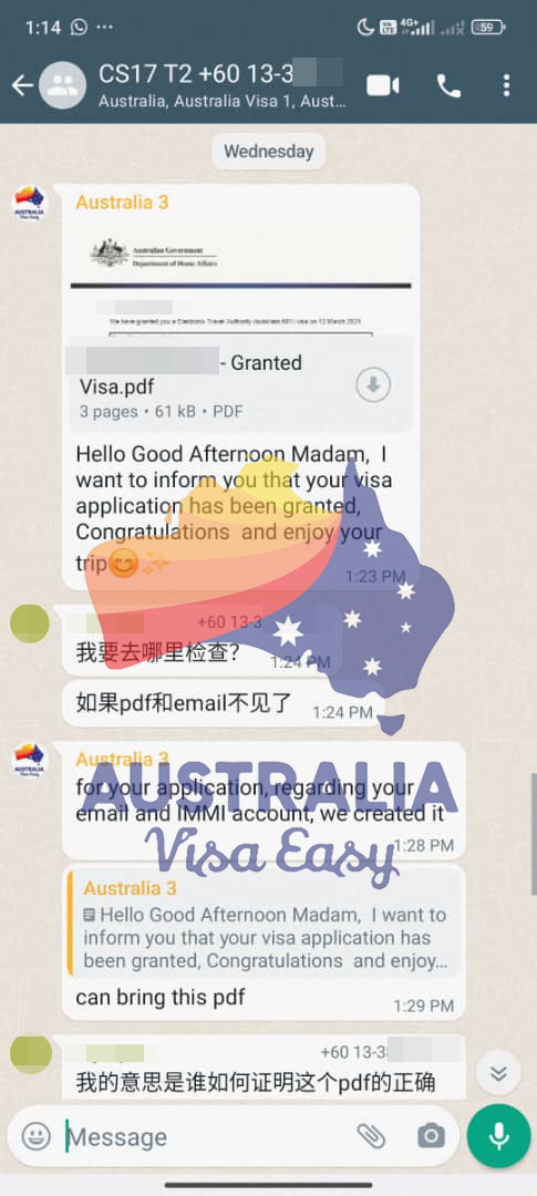 AUSVJ client testimonial screenshot — Australian Visa · 16 Mar 2024