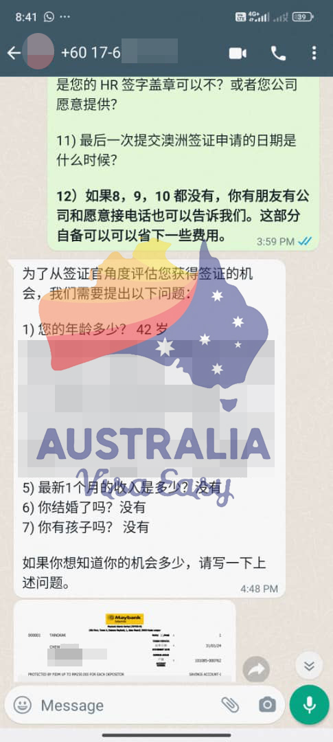 AUSVJ client testimonial screenshot — Australian Visa · 08 Apr 2024