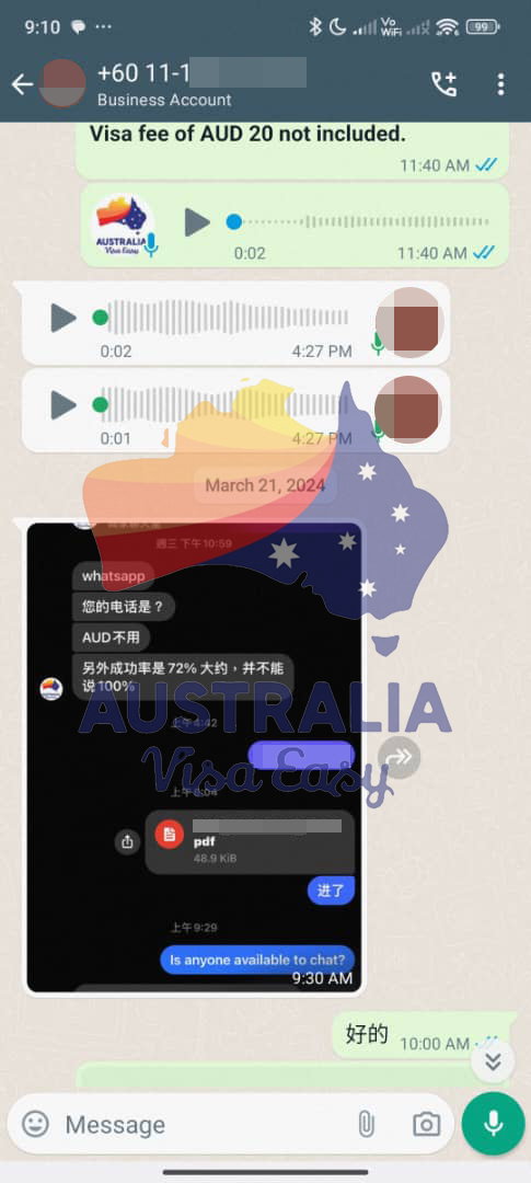 AUSVJ client testimonial screenshot — Australian Visa · 27 Apr 2024