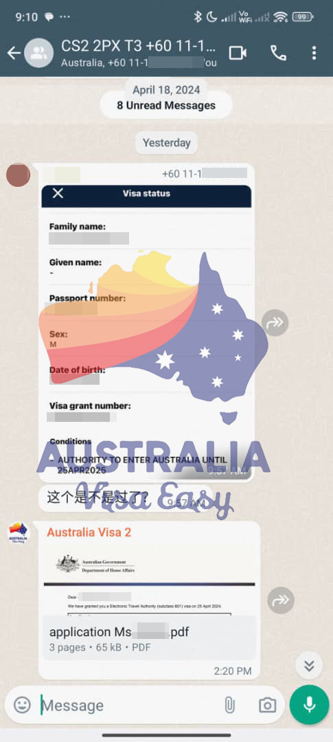 AUSVJ client testimonial screenshot — Australian Visa · 27 Apr 2024
