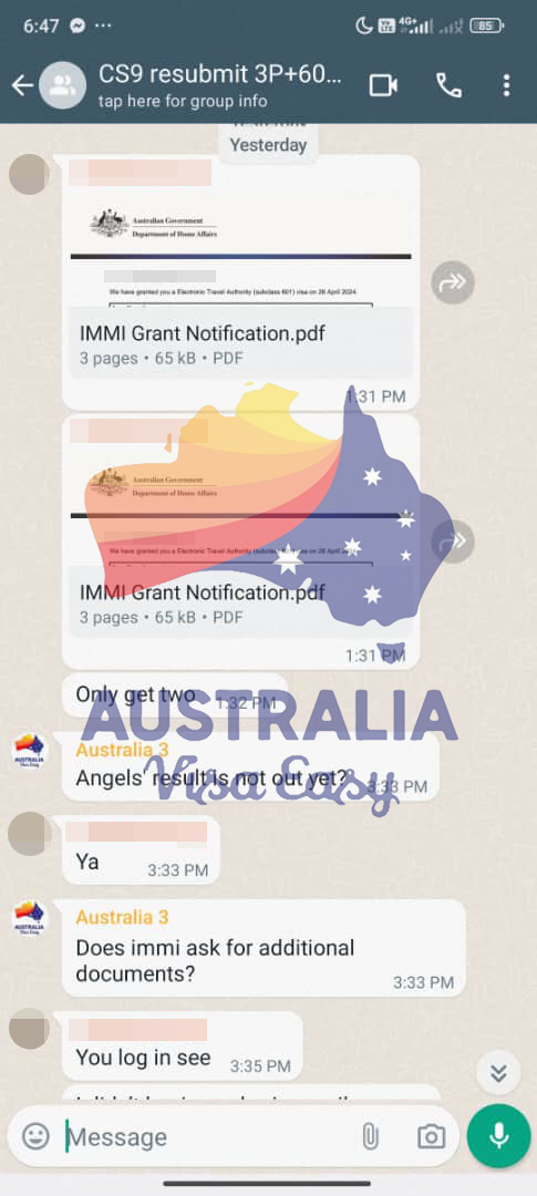AUSVJ client testimonial screenshot — Australian Visa · 27 Apr 2024