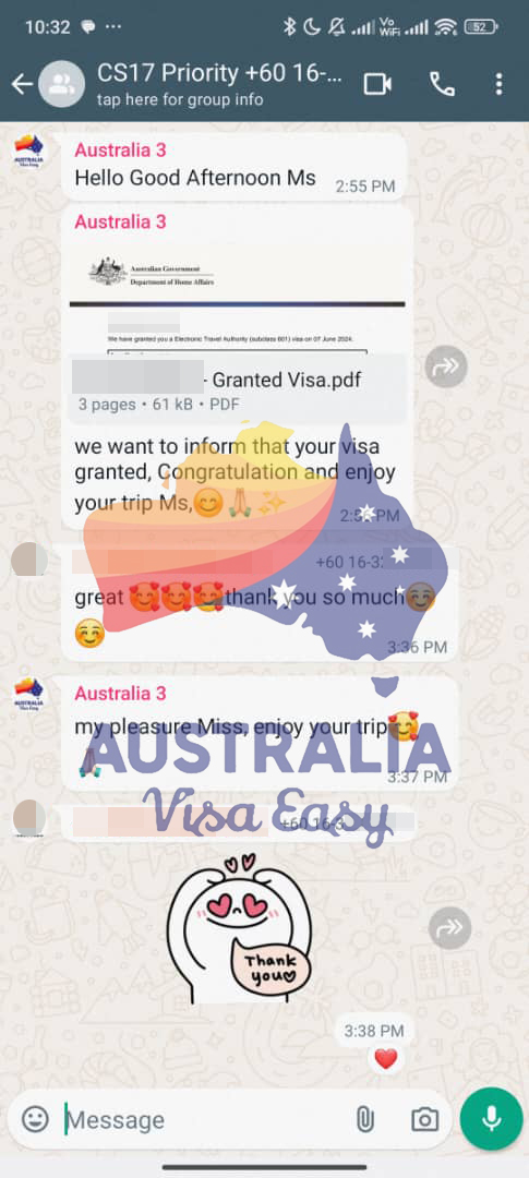 AUSVJ client testimonial screenshot — Australian Visa · 07 Jun 2024