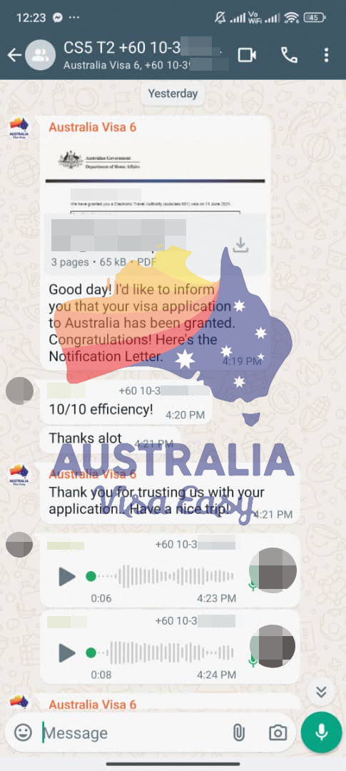 AUSVJ client testimonial screenshot — Australian Visa · 12 Jun 2024