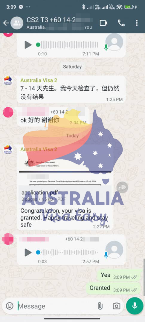 AUSVJ client testimonial screenshot — Australian Visa · 19 Jul 2024
