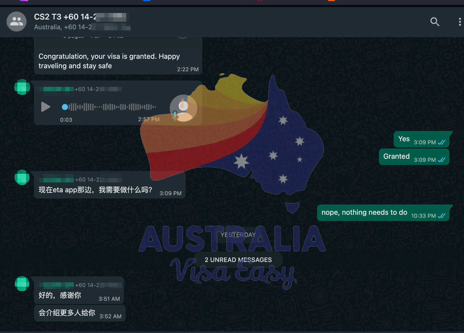 AUSVJ client testimonial screenshot — Australian Visa · 19 Jul 2024