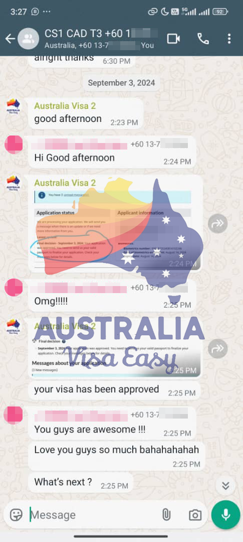 AUSVJ client testimonial screenshot — Canada Visa · 09 Oct 2024