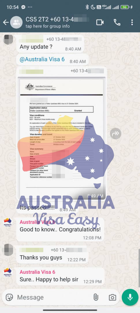 AUSVJ client testimonial screenshot — Australian Visa · 21 Oct 2024