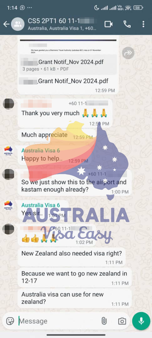AUSVJ client testimonial screenshot — Australian Visa · 04 Nov 2024