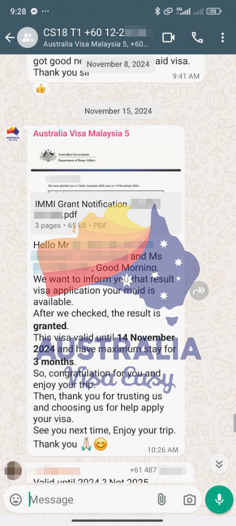 AUSVJ client testimonial screenshot — Australian Visa · 10 Dec 2024