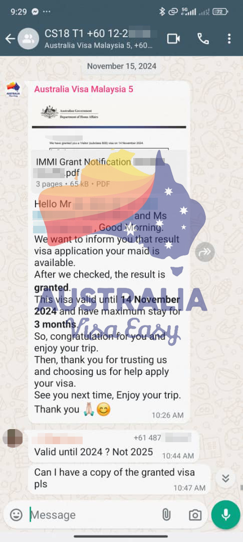 AUSVJ client testimonial screenshot — Australian Visa · 10 Dec 2024