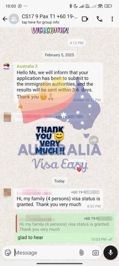 AUSVJ client testimonial screenshot — Australian Visa · 12 Feb 2025