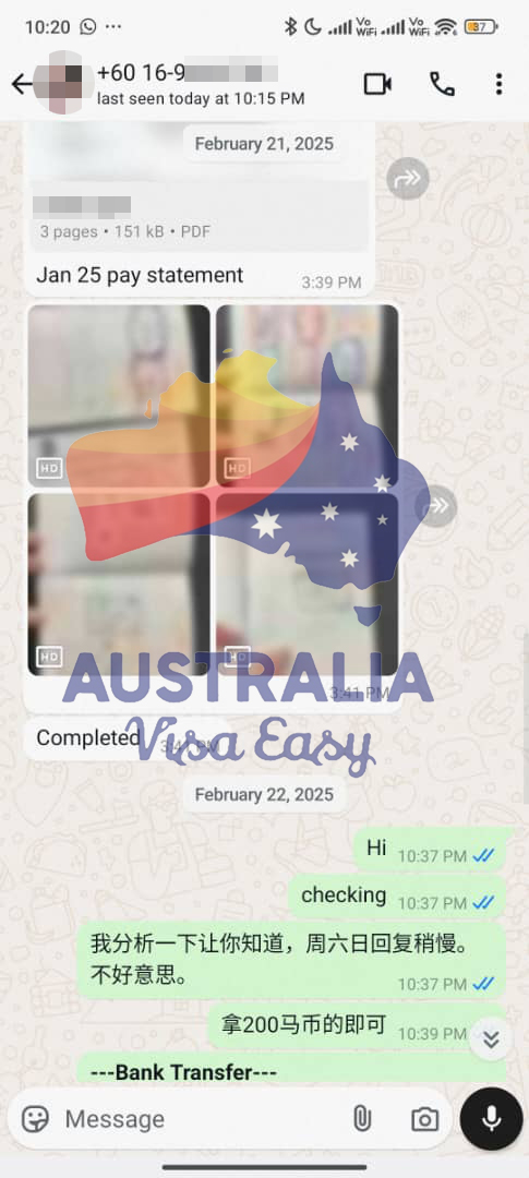 AUSVJ client testimonial screenshot — Australian Visa · 15 Mar 2025