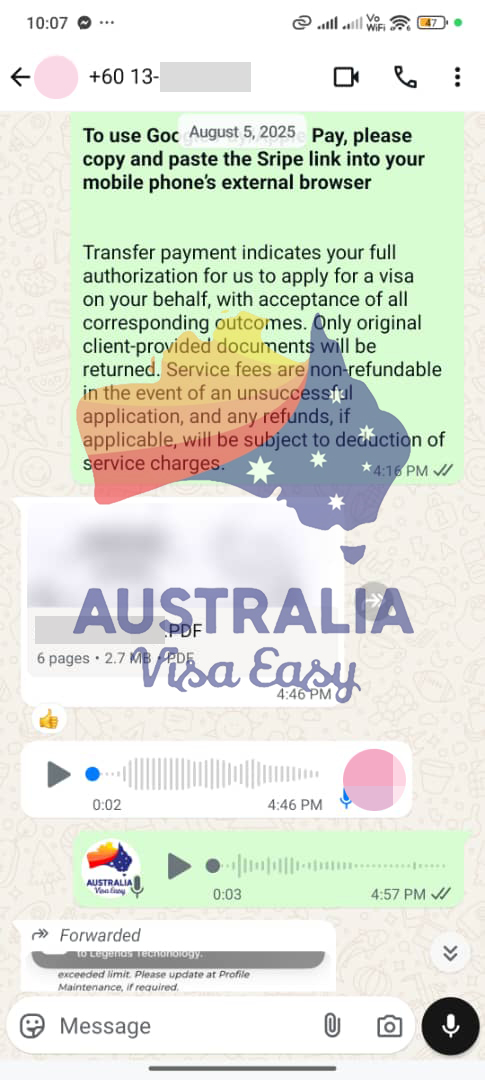 AUSVJ client testimonial screenshot — Australian Visa · 21 Aug 2025