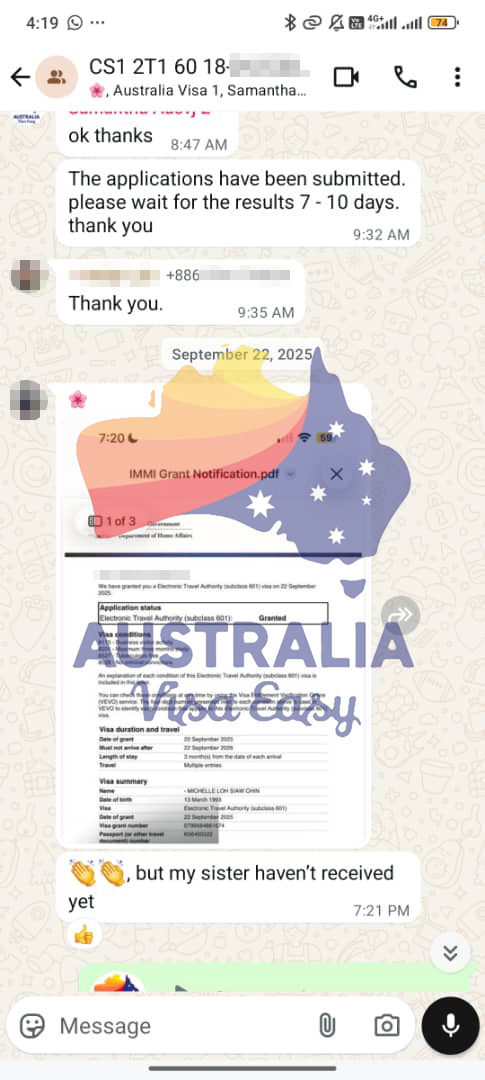 AUSVJ client testimonial screenshot — Australian Visa · 01 Oct 2025