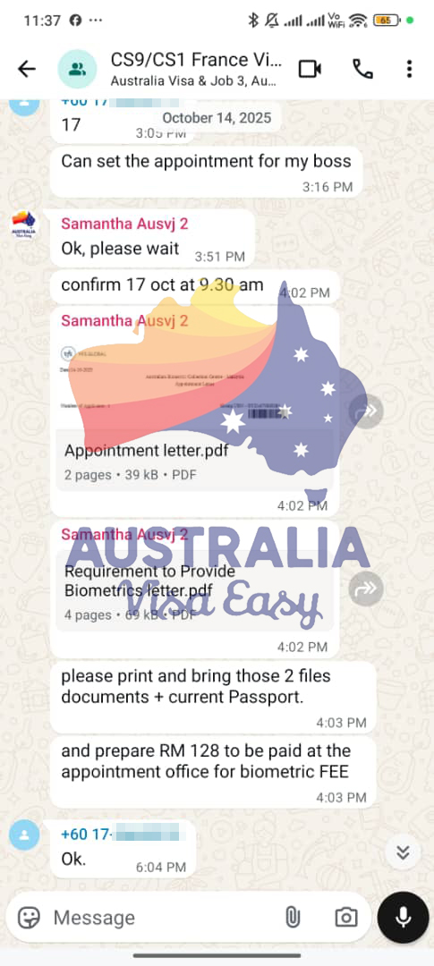 AUSVJ client testimonial screenshot — France Visa · 30 Oct 2025
