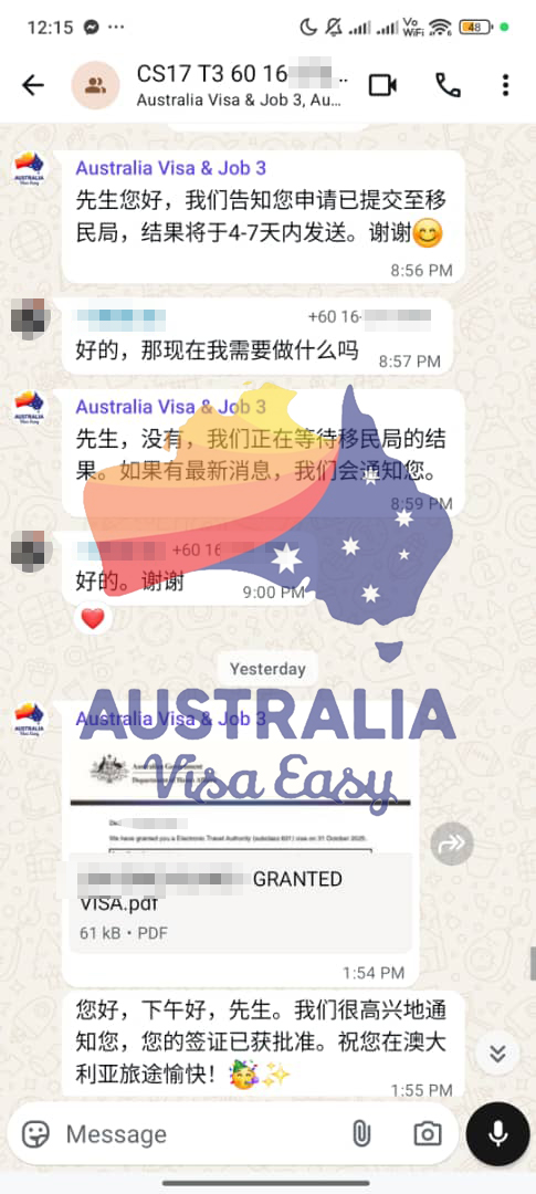 AUSVJ client testimonial screenshot — Australian Visa · 02 Nov 2025
