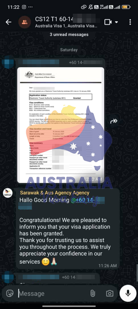 AUSVJ client testimonial screenshot — Australian Visa · 19 Jan 2026