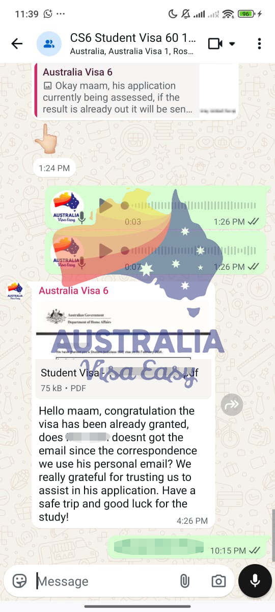 AUSVJ client testimonial screenshot — Student Visa · 24 Feb 2026