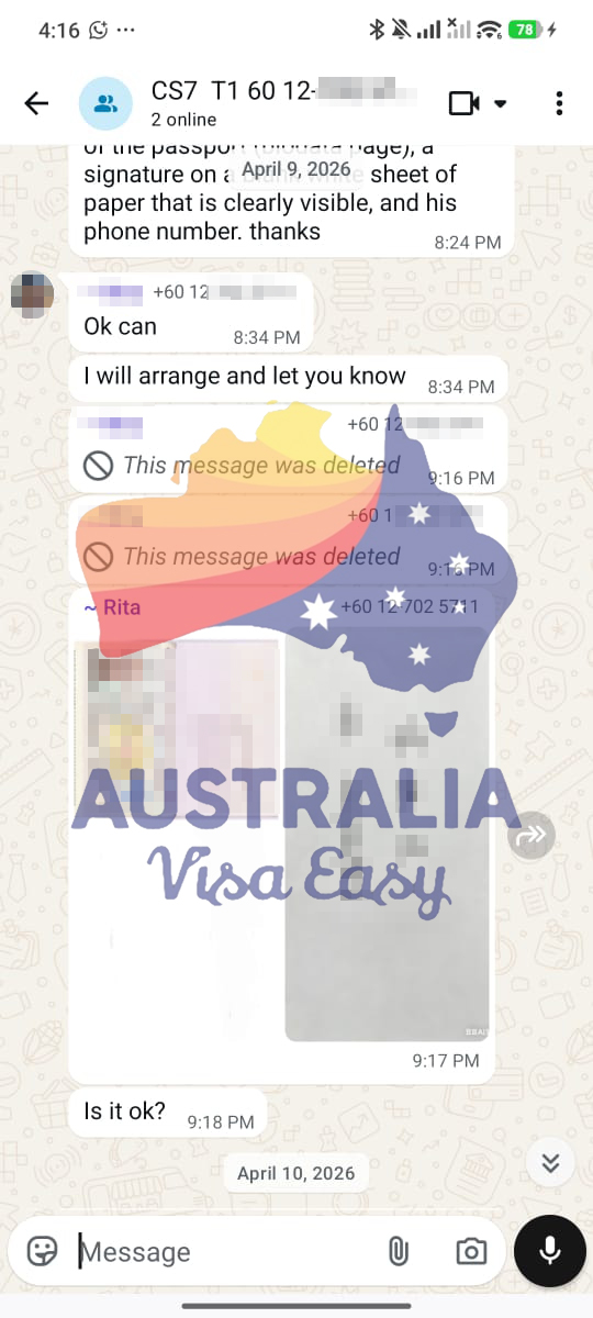 AUSVJ client testimonial screenshot — Australian Visa · 17 Apr 2026