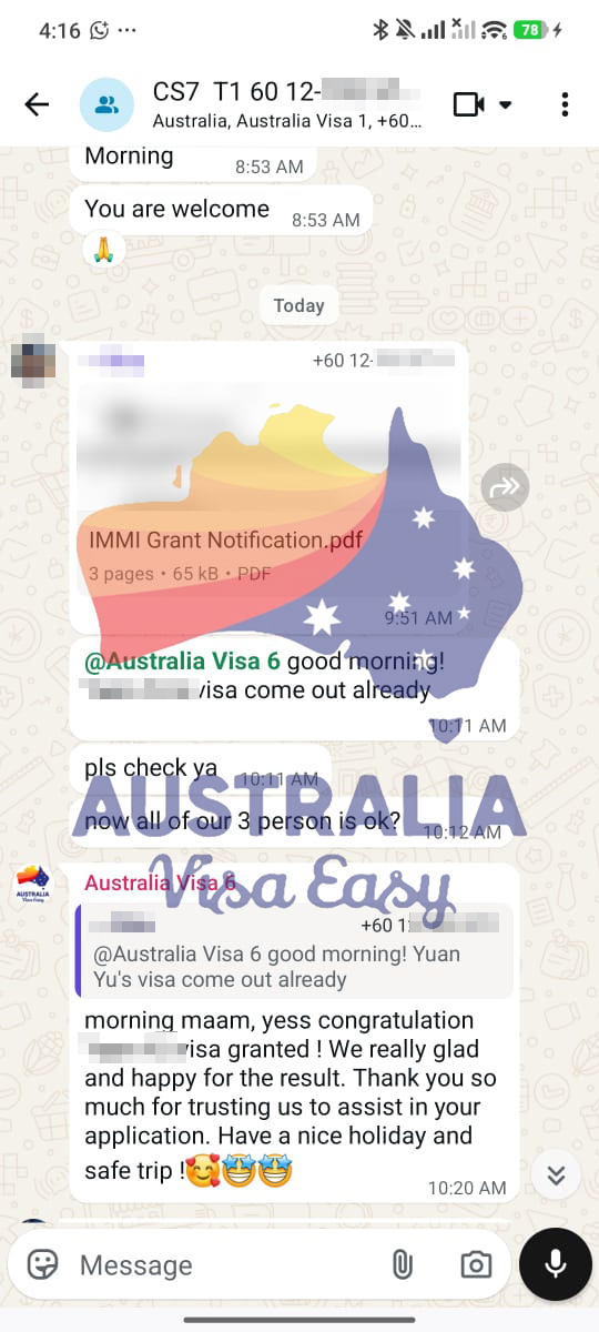 AUSVJ client testimonial screenshot — Australian Visa · 17 Apr 2026