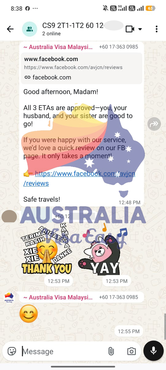 AUSVJ client testimonial screenshot — Australian Visa · 27 Jun 2026
