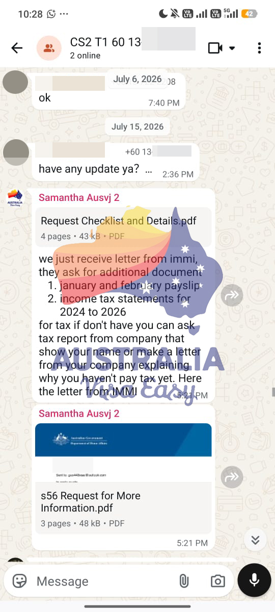 AUSVJ client testimonial screenshot — Australian Visa · 22 Jul 2026