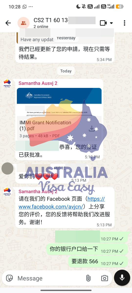 AUSVJ client testimonial screenshot — Australian Visa · 22 Jul 2026