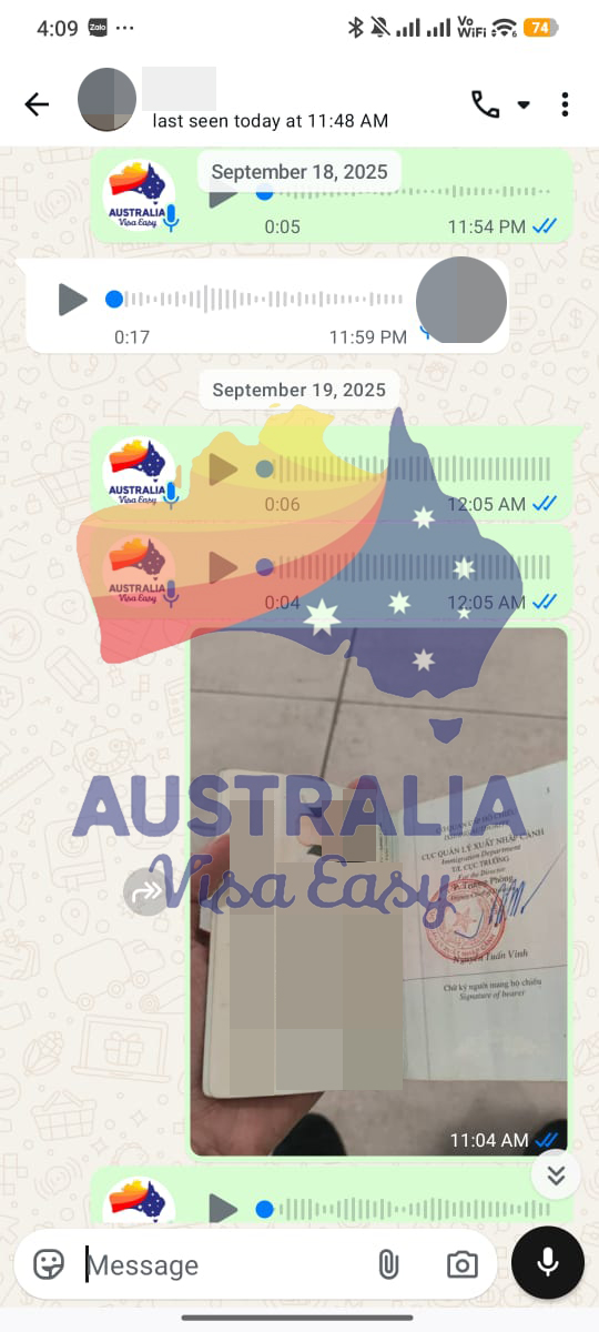 AUSVJ client testimonial screenshot — Australian Visa · 09 Sep 2026
