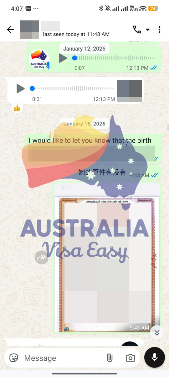 AUSVJ client testimonial screenshot — Australian Visa · 09 Sep 2026